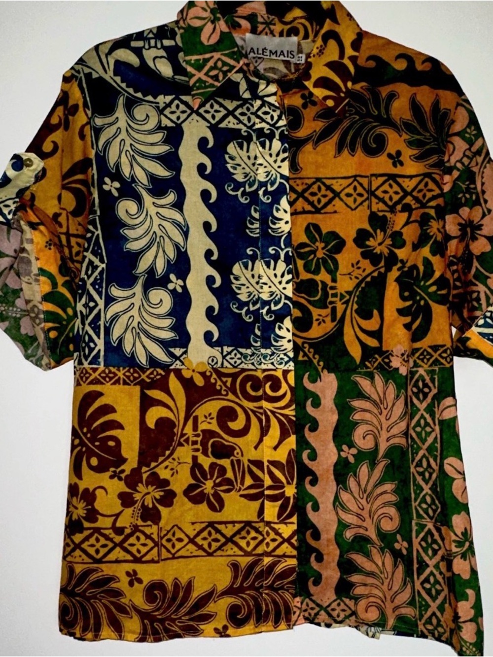 Alemais Multicolor Patchwork Floral Short-Sleeve Button Shirt Fall